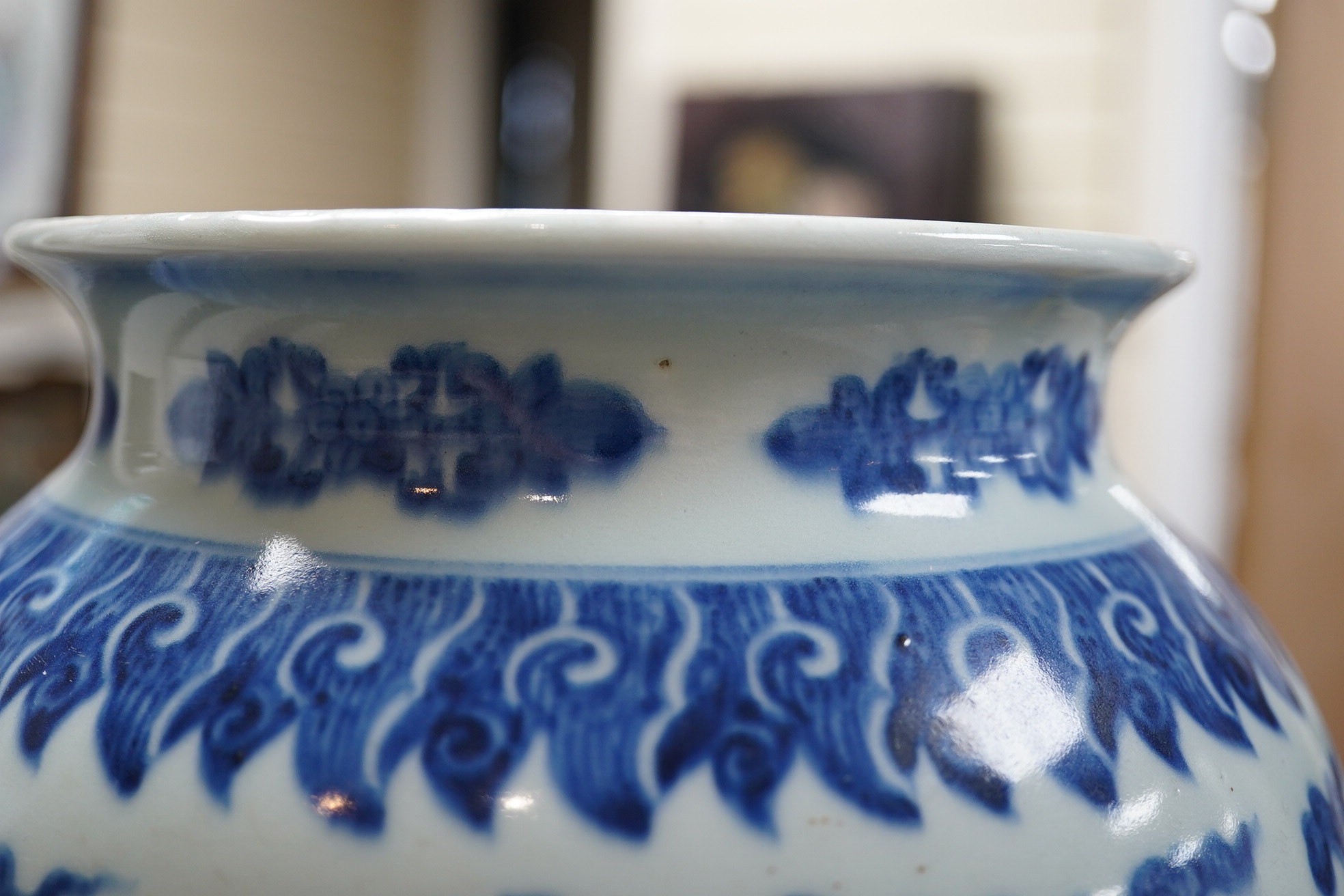 A large Chinese blue and white 'lotus' vase, late Qing dynasty